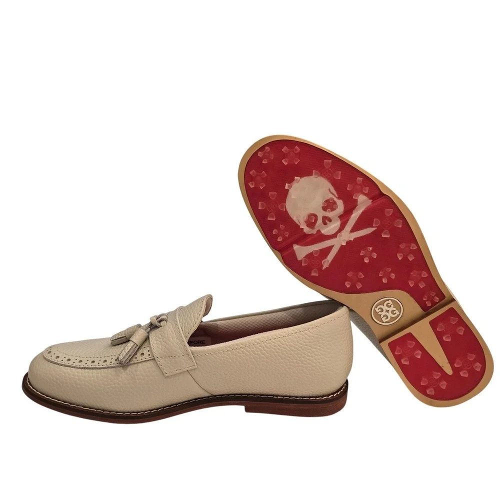 G/FORE Womens Pebble Leather Tassel Gallivanter Golf Shoes Stone US 7 NWOB